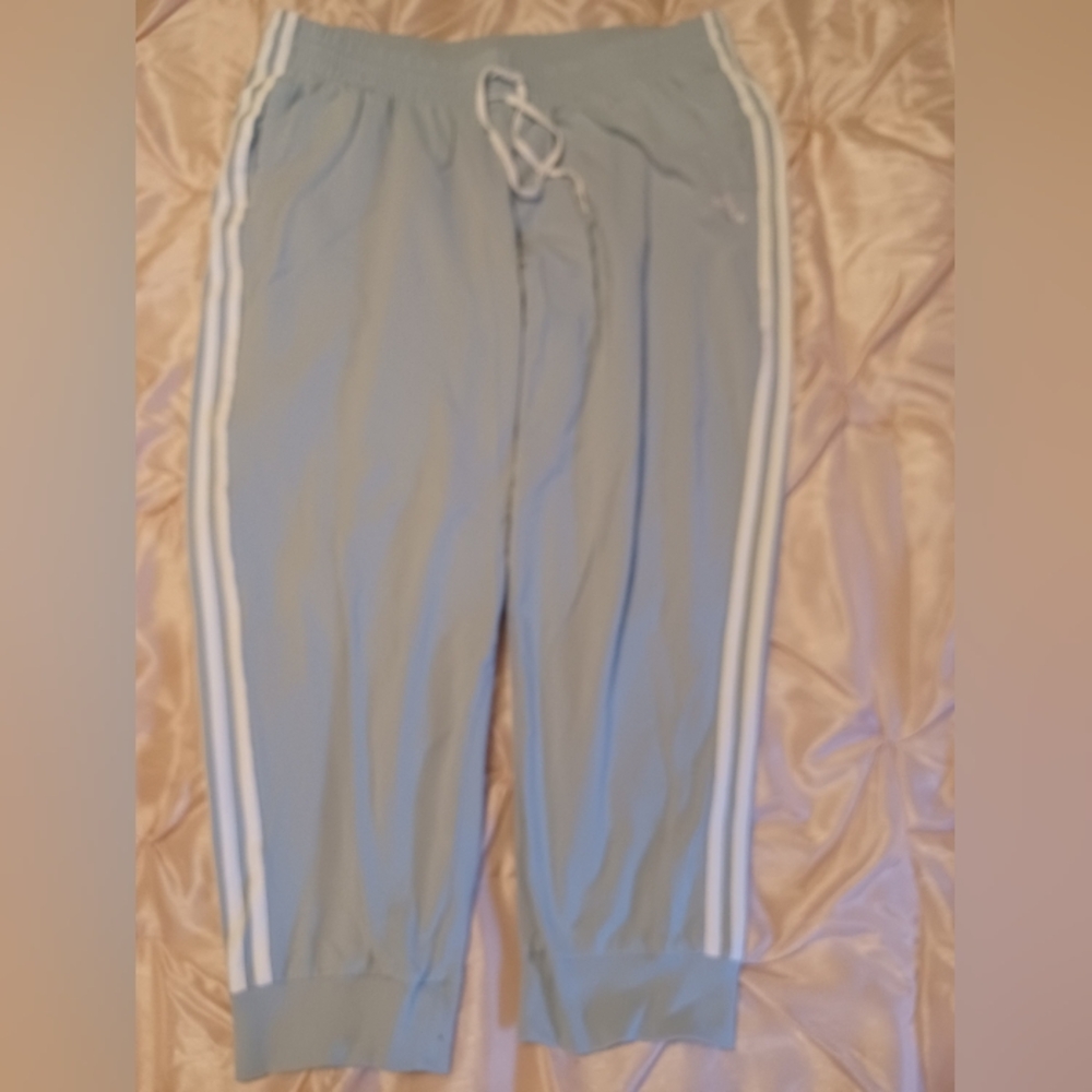 Adidas Light Blue Track Pants with White Stripes 2X